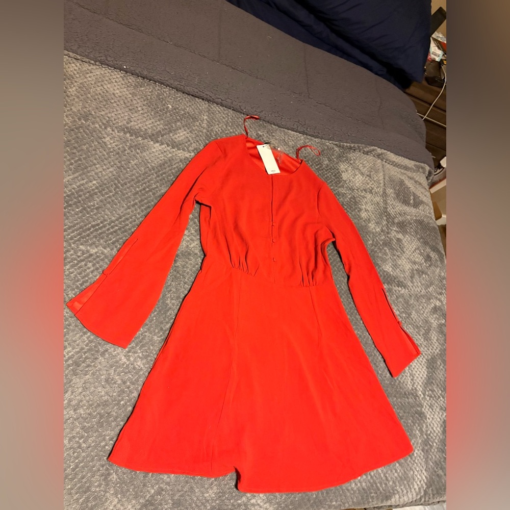 Mango Vibrant Red Long Sleeve Dress